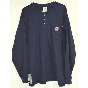 Carhartt Men's FR FORCE 100% Cotton Dark Blue Long Sleeve Henley Size XL
